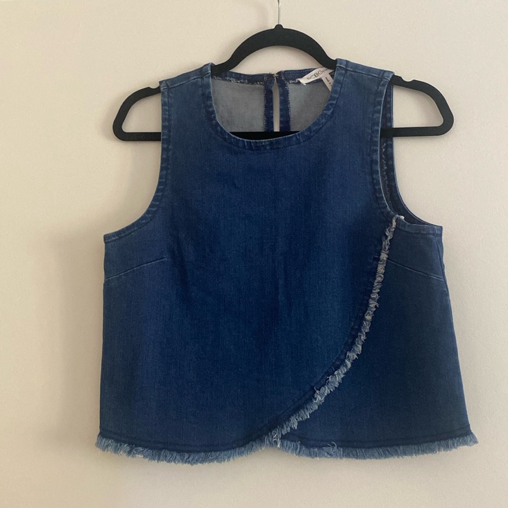 BCBG denim fringe tank, size XS